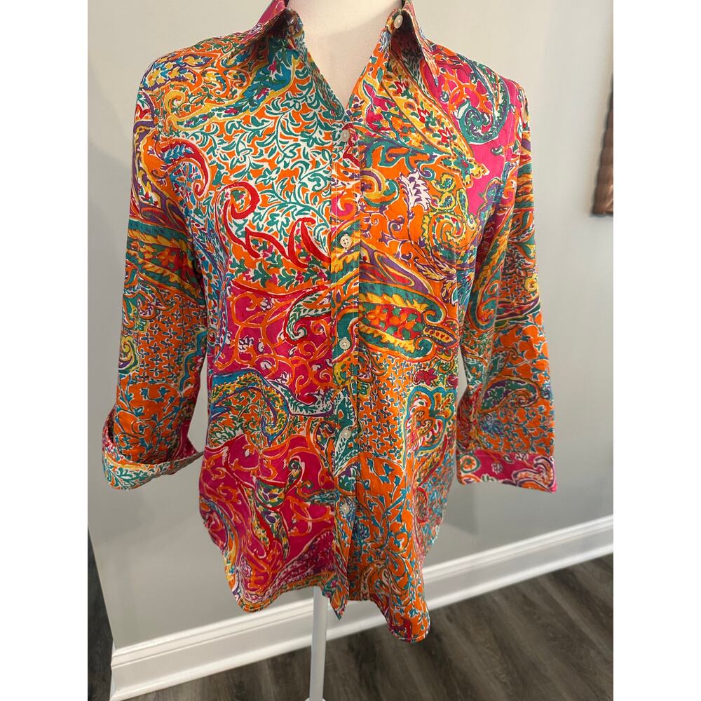 Lauren Ralph Lauren Paisley Pink Colorful Button Front Shirt Medium Boho Resort